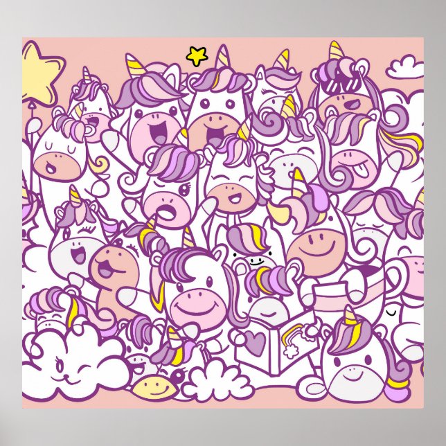 Póster Cute Unicorn Pony: Colección Magic Doodle (Frente)