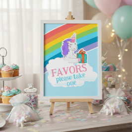 Póster Cute Unicorn Rainbow Favors Birthday Poster