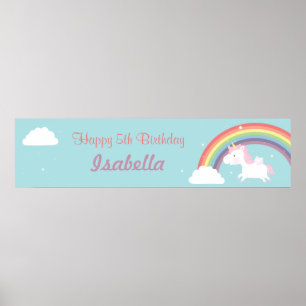 Póster Cute Unicorn Rainbow Girls Cumpleaños Party Banner