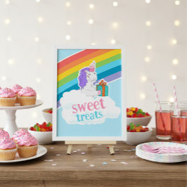 Póster Cute Unicorn Rainbow Sweet Treats Birthday Poster