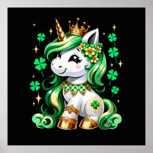 Póster Cute Unicorn Trébol Día de San Patricio