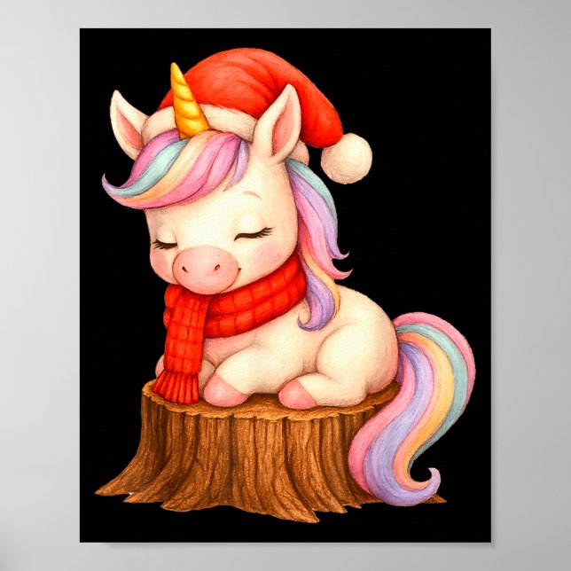 Póster Cute Unicorn With F Christmas Xmas Holiday  (Frente)