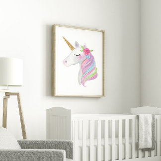 Póster Cute Unicornio Acuarela Niños Imprimible