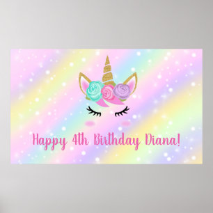 Póster Cute unicornio cuarto chica de cumpleaños