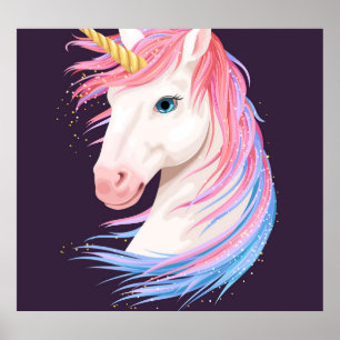 Póster Cute unicornio, ilustracion de cuerno dorado.
