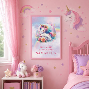 Póster Cute Unicornio Pastel Día Mágico Cumpleaños Niña P