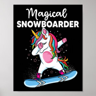 Póster Cute Unicornio Snowboard Esquí Dabbing Unicorn S
