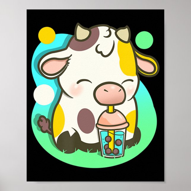 Póster Cute vaca Boba Tea Bubble Tea Anime Kawaii (Frente)