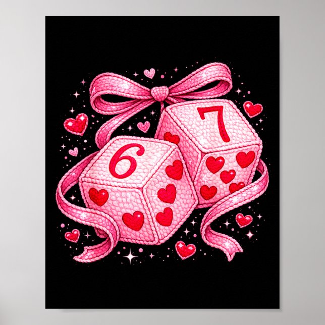 Póster Cute Valentine Dice 6 7 Plush Hearts Nk Aesthetic  (Frente)