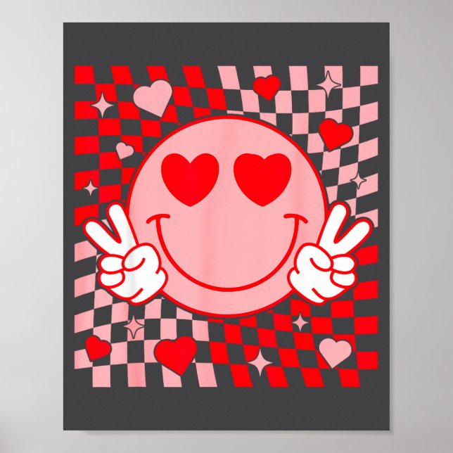 Póster Cute Valentine Smile Face Smiling Checkered Patter (Frente)