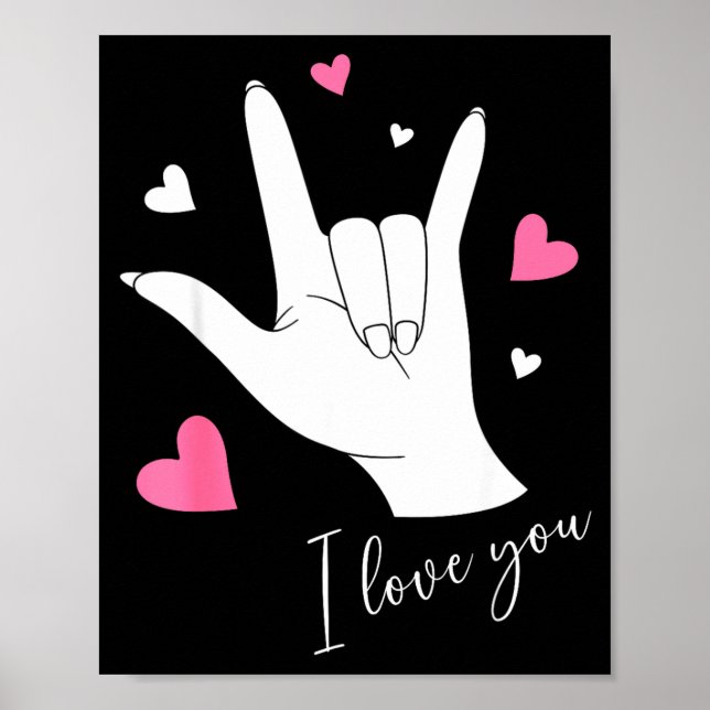 Póster Cute Valentines Day Hearts I Love You Hand Sign La (Frente)
