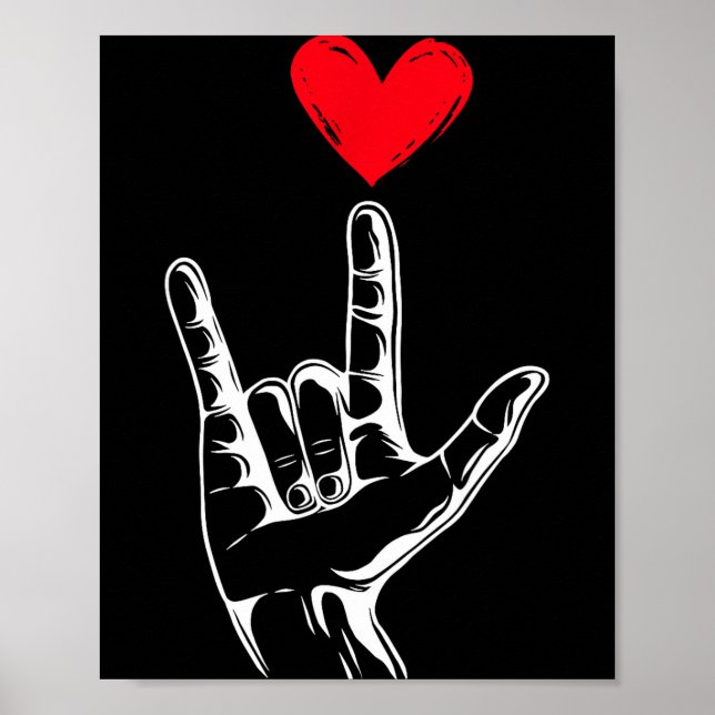 Póster Cute Valentines Day I Love You Hand Sign Language  (Frente)