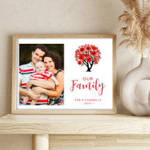 Cute Vibrant Red Floral Family Tree Photo