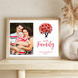 Póster Cute Vibrant Red Floral Family Tree Photo