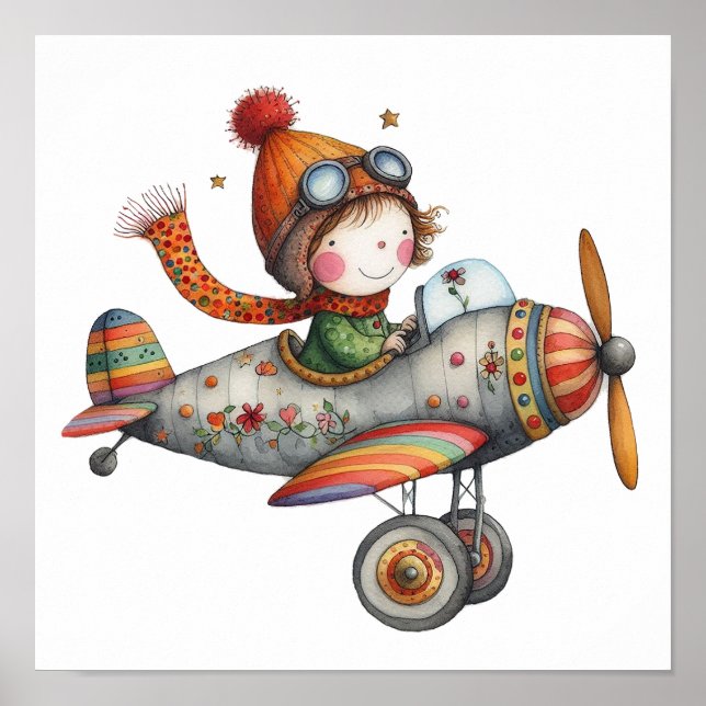 Póster Cute viejo avión de hélice para niños (Frente)