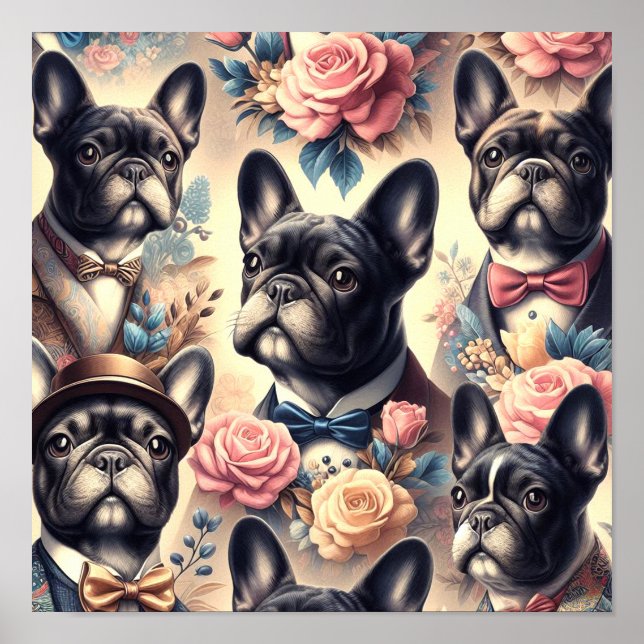 Póster Cute vintage Bulldog francés (Frente)