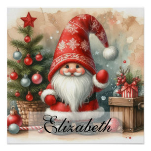 Póster Cute Vintage Christmas Gnomes Watercolor Art