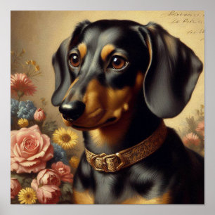 Póster Cute Vintage Dachshund Pintura