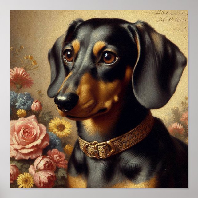 Póster Cute Vintage Dachshund Pintura (Frente)