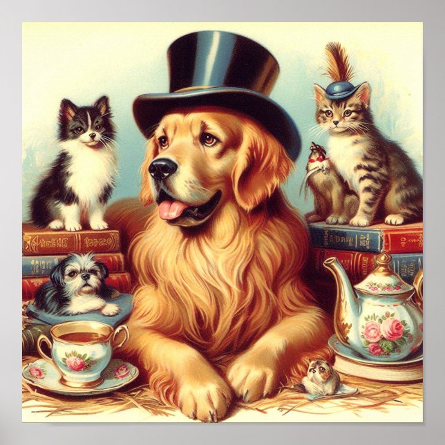 Póster Cute Vintage Dog Pintura (Frente)