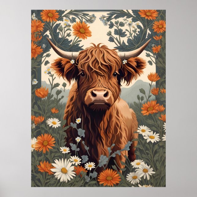 Póster Cute Vintage Highland Cow (Frente)
