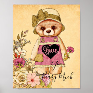 Póster Cute vintage valentine bear