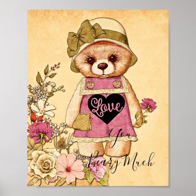 Póster Cute vintage valentine bear  (Frente)