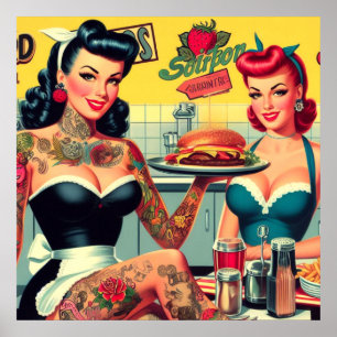 Póster Cute Waitress Pin-ups