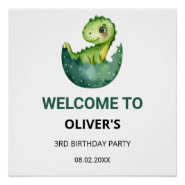 Póster Cute Watercol Dinosaur Kids Birthday Party Welcome