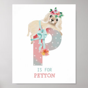 Póster Cute watercolor alphabet name P dog Poster