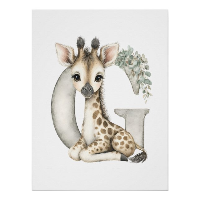 Póster Cute Watercolor Baby Animals with Alphabet Letters (Anverso)
