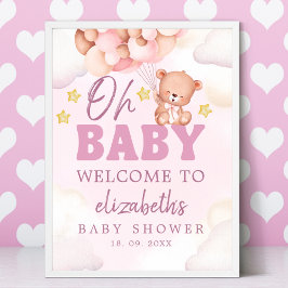 Póster Cute Watercolor Bear Baby Shower Girl