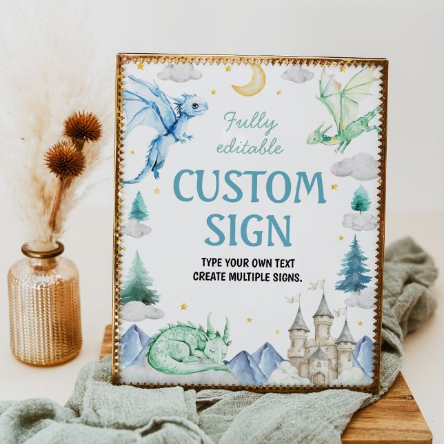 Póster Cute Watercolor Dragon Birthday Party Table Sign (Subido por el creador)