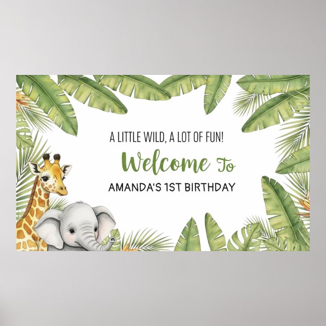 Póster Cute Watercolor Party Animals Birthday Poster (Frente)