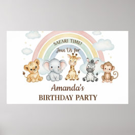 Póster Cute Watercolor Safari Animals Birthday Poster