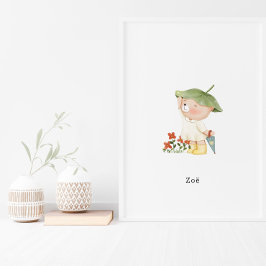 Póster Cute Watercolour Bear With Umbrella Name Poster