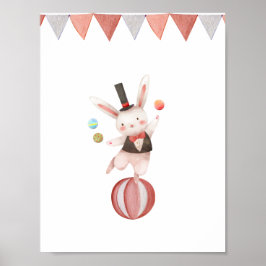 Póster Cute Watercolour Circus Juggling Rabbit Nursery