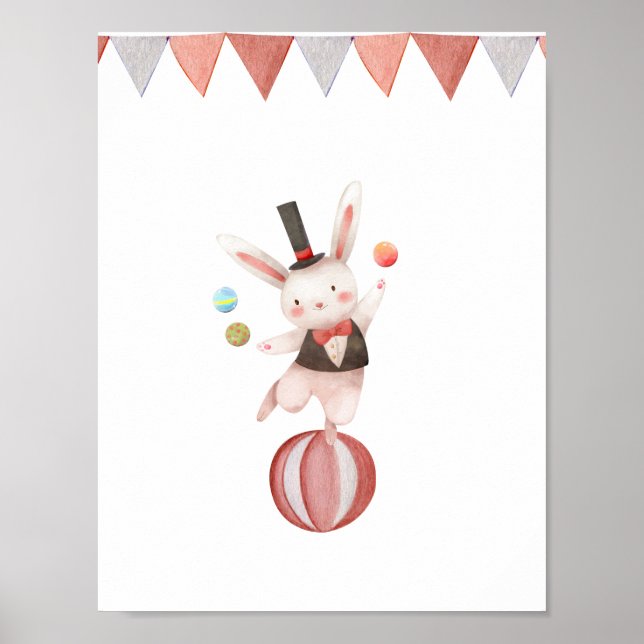 Póster Cute Watercolour Circus Juggling Rabbit Nursery (Frente)