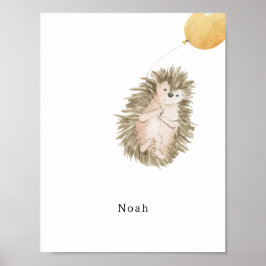 Póster Cute Watercolour Hedgehog With Balloon Name