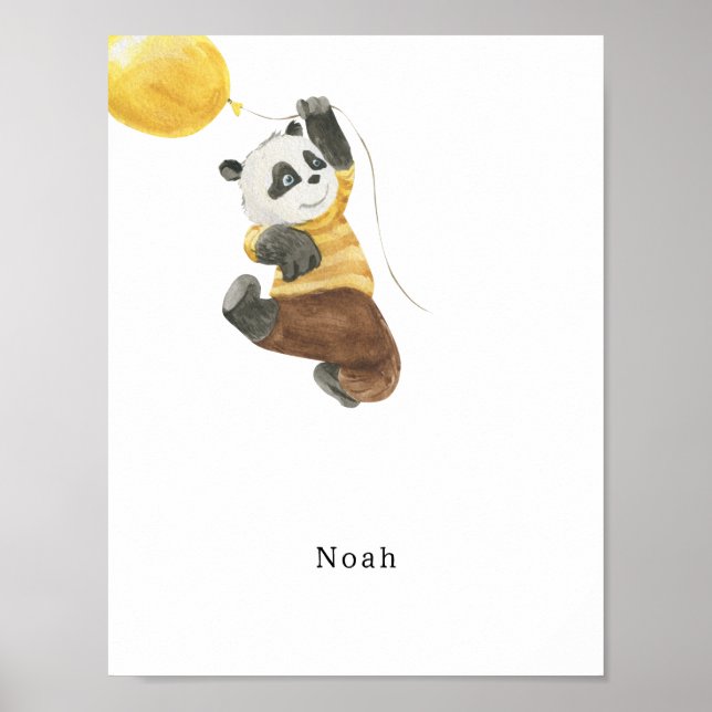 Póster Cute Watercolour Panda With Balloon Name Poster (Frente)