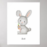 Cute Watercolour Rabbit With A Carrot Name Poster