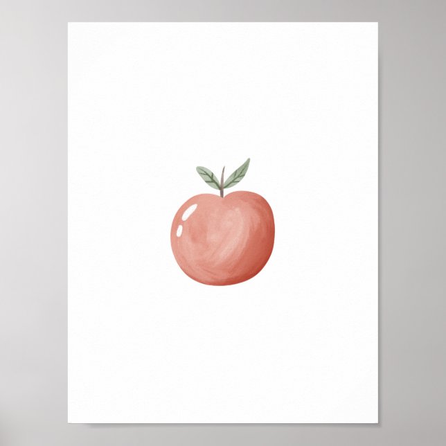 Póster Cute Watercolour Red Apple Fruit Nursery Poster (Frente)
