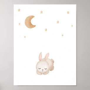 Póster Cute Watercolour Sleeping Rabbit Moon And Stars