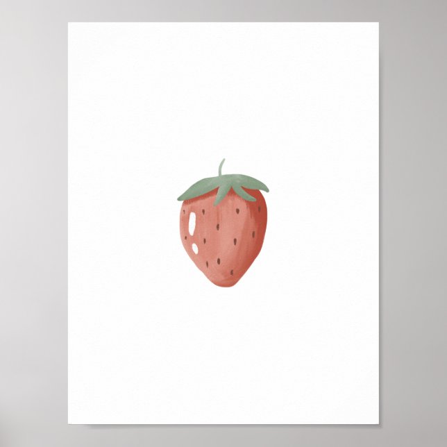 Póster Cute Watercolour Strawberry Fruit Nursery Poster (Frente)