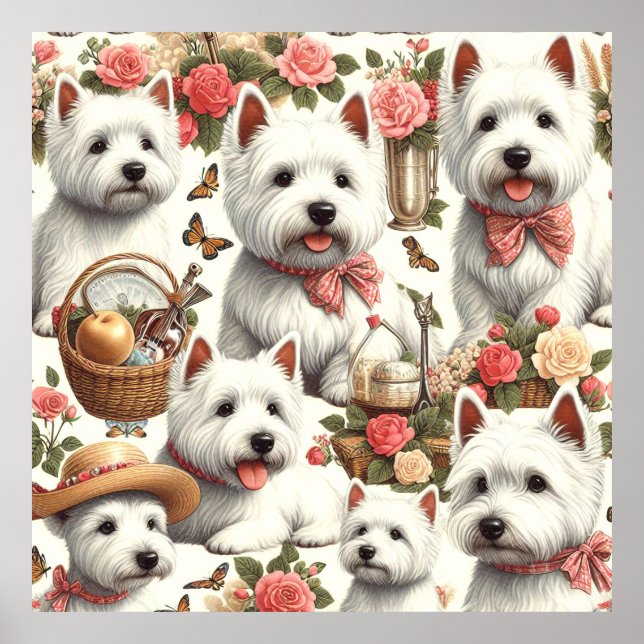 Póster Cute West Highland White Terrier Seamless (Frente)
