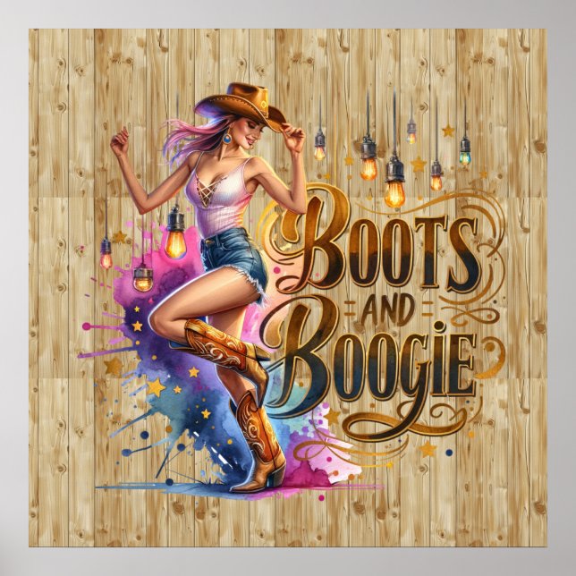 Póster Cute Western Cowgirl botas boogie (Frente)