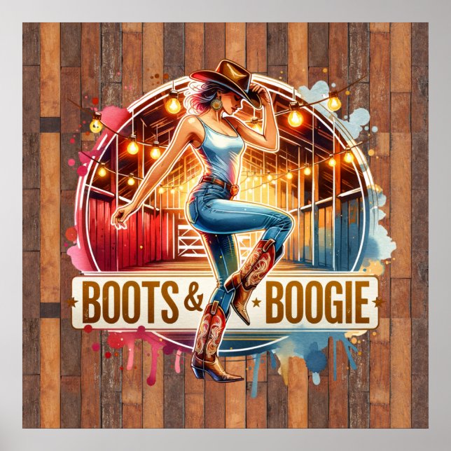 Póster Cute Western Cowgirl botas boogie (Frente)
