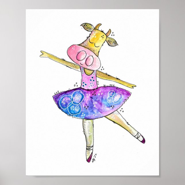 Póster Cute Whimsical Ballerina Cow (Frente)
