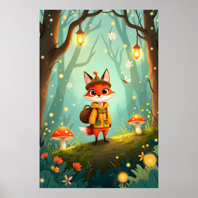 Póster Cute Whimsical Cartoon Fox (Frente)