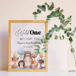 Póster Cute Wild One Forest Woodland Animals Cumpleaños